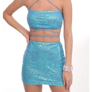 Blue sequin blue two piece set